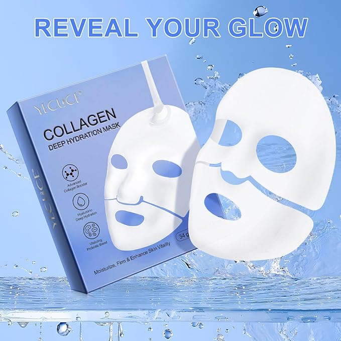 Collagen Face Mask 6 Pieces, Hydrating Overnight Hydrogel Mask, Deep Collagen Mask for Pore Minimizing and Elasticity Improvement