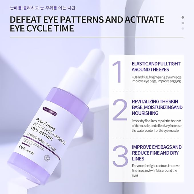DEleventh Korean Brand Pro-Xilane Active Anti-Wrinkle Eye Serum 30ml / Anti-Aging, Reduces Puffiness, Dark Circles, & Firms Skin, Hydrating, Brightening, and Revitalizing Formula for Youthful Eyes