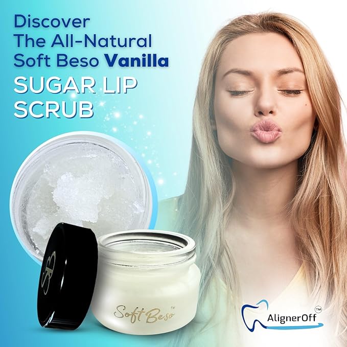 SoftBeso by AlignerOff Sugar Lip Scrub – Vanilla Lip Exfoliator for Dry, Chapped Lips – Moisturizing Formula with Vitamin E, Coconut, Jojoba & Olive Oils – For Men & Women – Ideal Mother’s Day Gift