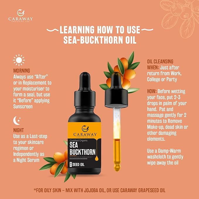 CARAWAY Sea Buckthorn Seed Oil – 1 Fl Oz | Sea Buckthorn Oil for Face | Super Critical Extract of Himalayan Sea Buckthorn Seeds