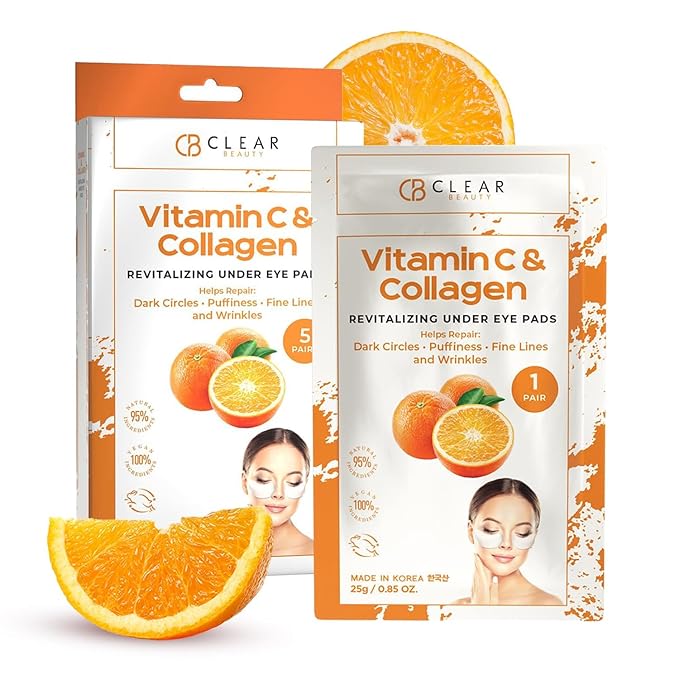 Vitamin C & Collagen Under Eye Patches - Dermatologist Tested, Reduces Dark Circles, Anti-Aging - Clean Beauty, Natural Ingredients, Cruelty-Free Korean Skincare, All Skin Types - 5 Pairs
