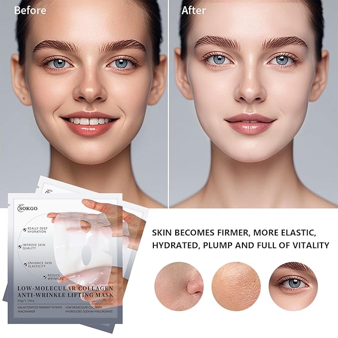 Low Molecular Weight Collagen Overnight Hydrogel Mask, Enhances Skin Elasticity, Reduces Pores, Transforms from White to Transparent Upon Absorption Skin Care Treatment，