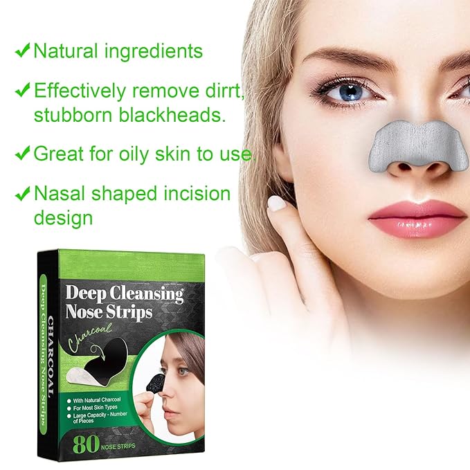 Pore Strips,Blackhead Remover,Black Heads Removal for Nose Face,Deep Cleansing Charcoal Strips,Pore Whiteheads Cleanser Strawberry Nose, Deep Cleansing for All Skin Types