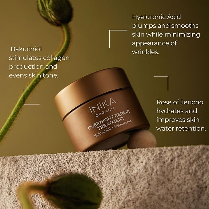 INIKA Organic Overnight Repair Treatment | Collagen Boosting, Skin Plumping and Deep Hydration face mask