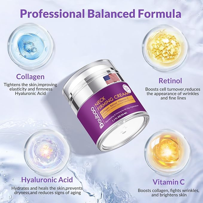 Advanced Neck Firming Cream – 3% Retinol & Hyaluronic Acid for Wrinkle Reduction, Lifting & Skin Tightening – Anti-Aging Moisturizer for Face, Neck & Décolleté – Deep Hydration, 1.7 FL OZ