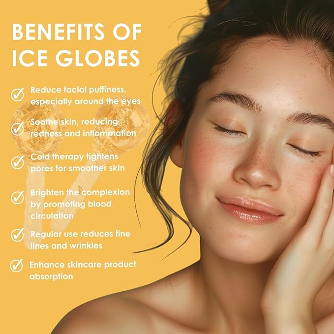 Facial Ice Globes, Cryo Cooling Massage Tool for Face, Eyes & Neck, Reduces Puffiness, Dark Circles, Fine Lines & Wrinkles, Tightens Pores, Refreshing Skincare Gift for Women & Girls, Gold