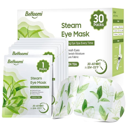 30Packs Steam Eye Mask, Heated Eye Mask Warm Compress for Eyes, Self Heating Warm Eye Masks Disposable Steam Mask for Home Sleep, Spa, Travel Essentials & Relaxation Gifts (Green Tea)