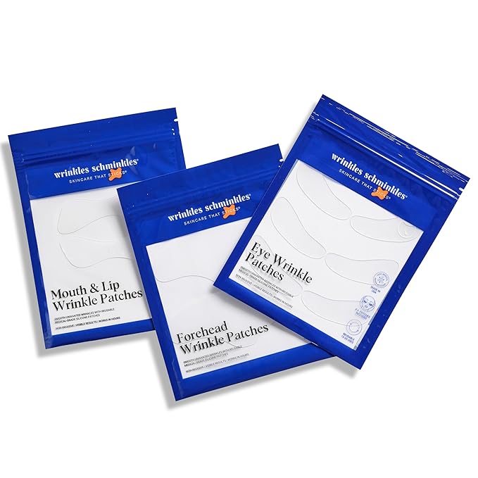 Wrinkles Schminkles Facial Smoothing Set | Mouth & Lip 2-Pack | Eye Wrinkle Patches 3-Pairs | Forehead Wrinkle Patches 2-Pack | Reusable Hypoallergenic Silicone Smoothing Pads