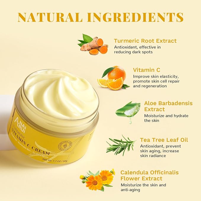 ANAI RUI Vitamin C Face Mask with Turmeric and Kaolin Clay & Vitamin C Face Moisturizer with Turmeric, Anti-Aging Facial Cream