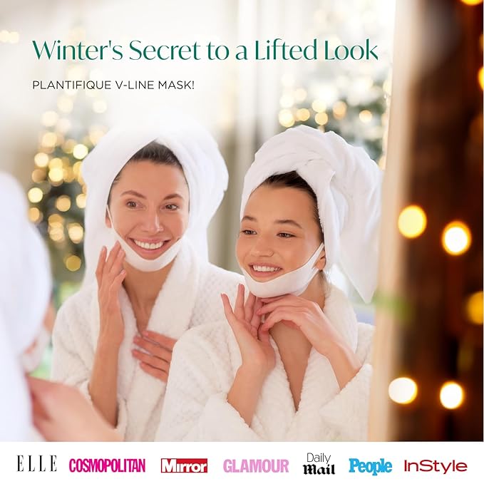 PLANTIFIQUE V-Line Collagen Mask for face 15 PCS | Chin Strap for Women & Men | V Line Lifting Mask with Collagen and Hyaluronic Acid V Shape Face Tape Chin | Skin Firming
