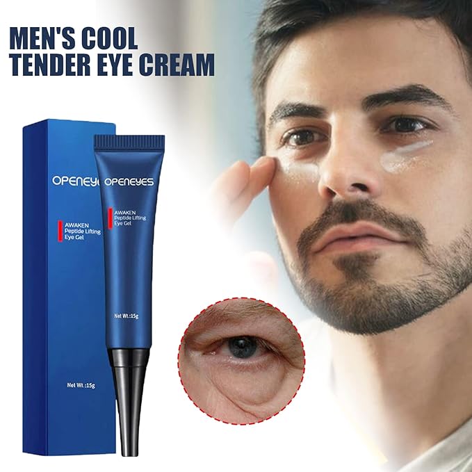 AKARY Awaken Peptide Depuffing Eye Gel, OPENEYES Lifts Firming Eye Tightener, Men's Moisturizing Eye Cream Hydrating Eye Gel Smooths Under Eyes for Dark Circles, Puffiness, Fine Lines, and Bags