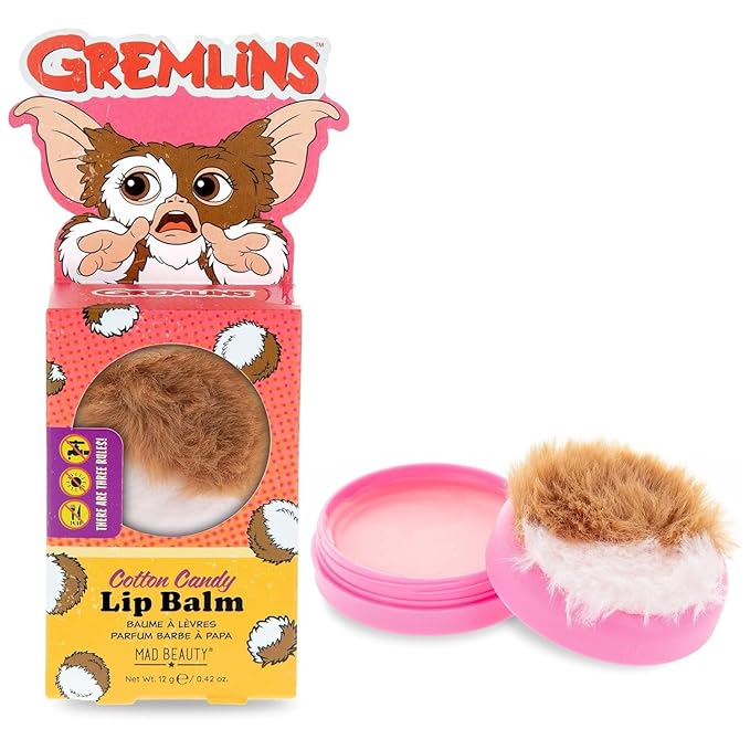 Mad Beauty Warner Brothers Gremlins Lip Balm, Cotton Candy scented, Fuzzy Lip Blam Case, Hydrate, Soften, Moisturize, Scented, Fragranced