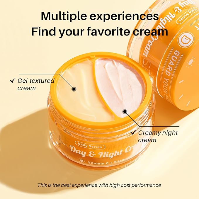 Day & Night Cream Combo，Anti-Wrinkle Hydrating Face Cream with Vitamin C + Firming Renewal Night Cream with Vitamin A，Universal 2-in-1 Formula for All Skin Types, 3.4 Oz