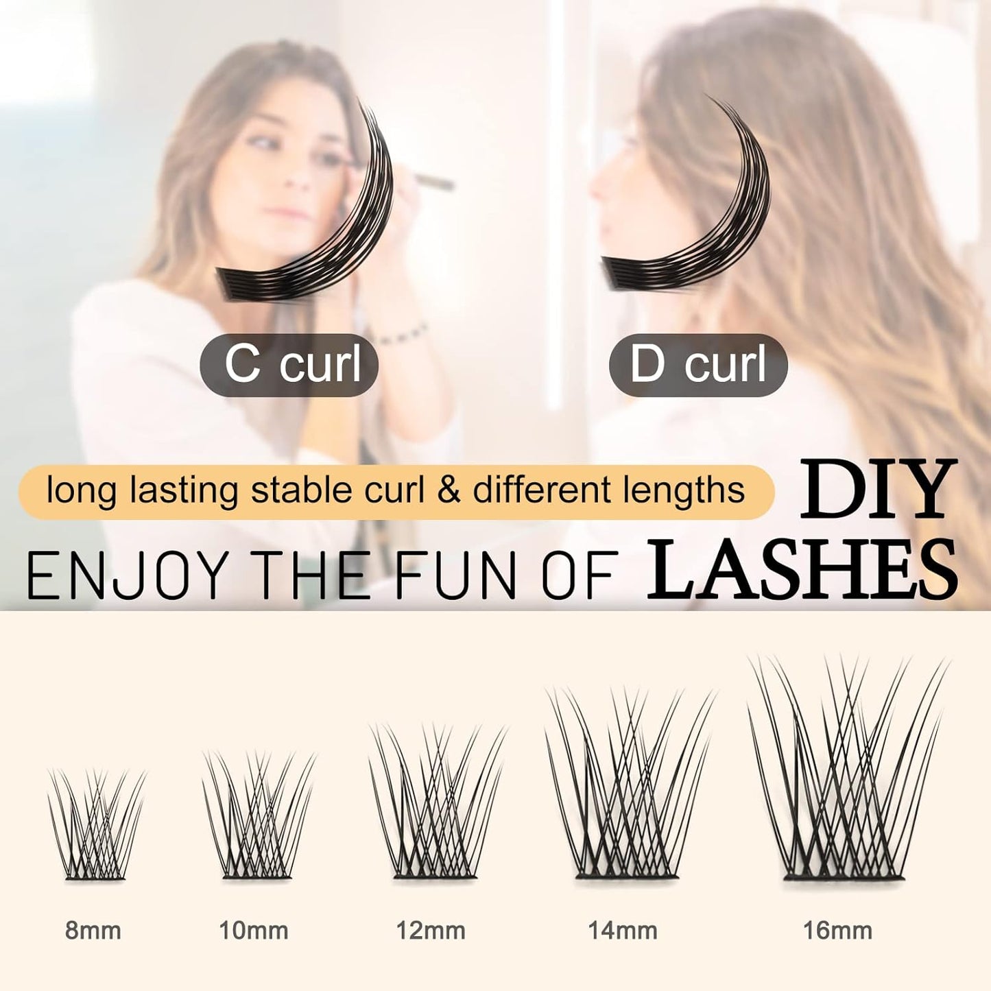 QUEWEL Lash Clusters 72 Pcs Wide Stem Individual Lashes C/D Curl 8-16mm Length DIY Eyelash Extension False Eyelashes Natural&Mega Styles Soft for Personal Makeup Use at Home (Natural-C-8)