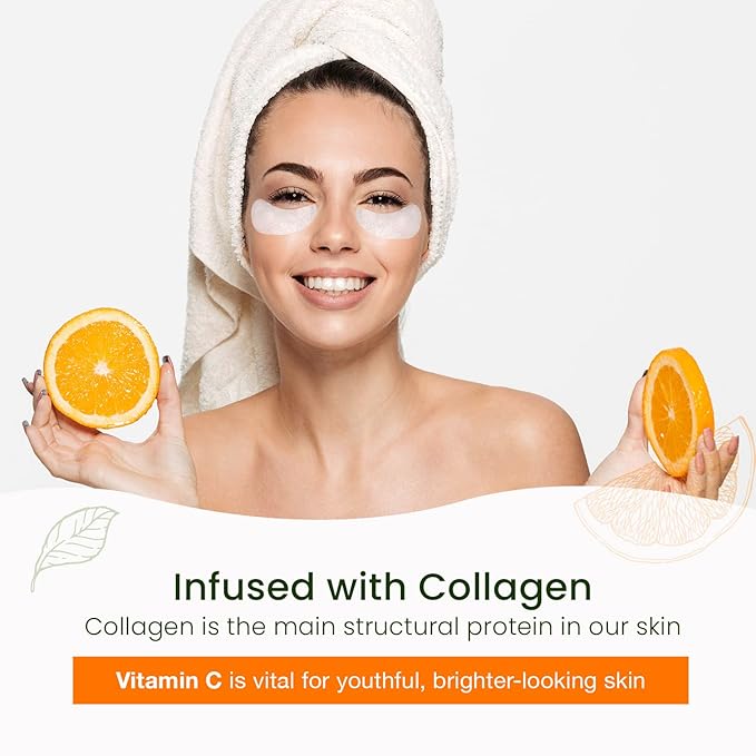 Vitamin C & Collagen Under Eye Patches - Anti-Aging, Reduces Dark Circles, Hydrating, Dermatologist Tested, Cruelty Free Korean Skin Care For All Skin Types - 5 Pairs