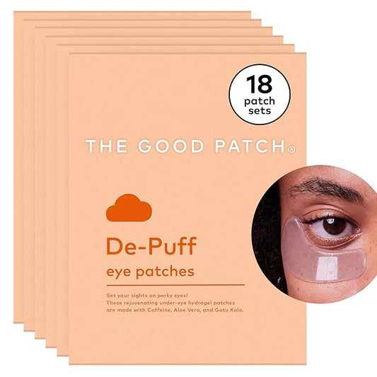 The Good Patch De-Puff Cooling Hydrogel Under Eye Patches for Puffy Eyes and Under Eye Bags, Made with Caffeine, Aloe Vera, Gotu Kola, Clinically Proven (18 Total Patch Sets)