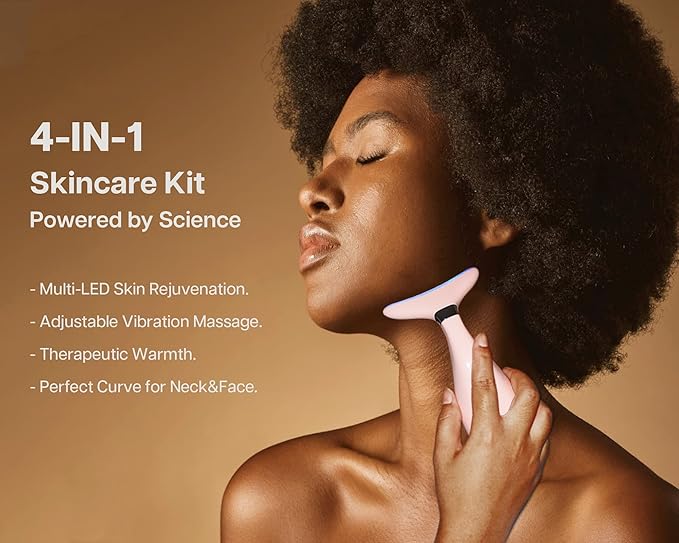 Lily Neck Face Massager Skin Rejuvenation Device (Pink) with Triple Action LED, Natural Jade Comb Head Massager Scalp Massage Comb