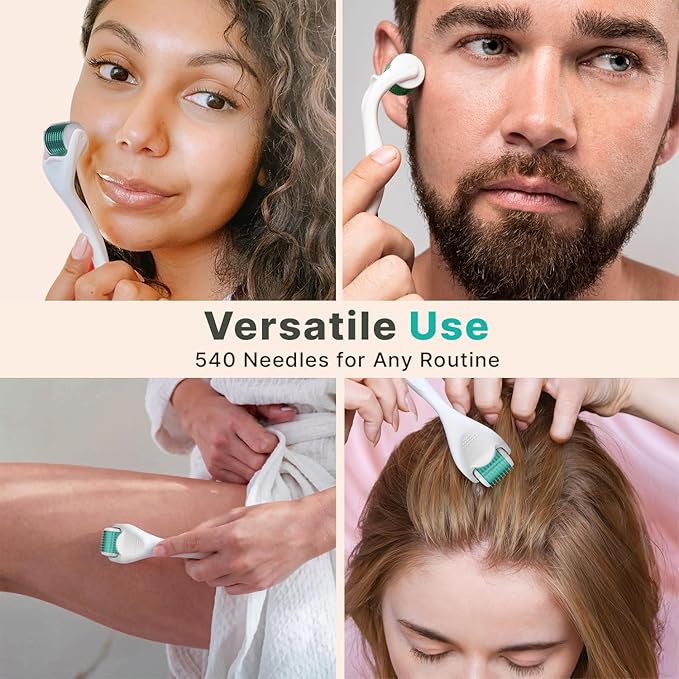 Derma Roller Microneedling Roller - Titanium 0.25mm Micro Needler for Face, Gently Exfoliates, Microneedle Tool for Beard, Scalp & Hair, Skincare Tools for Face