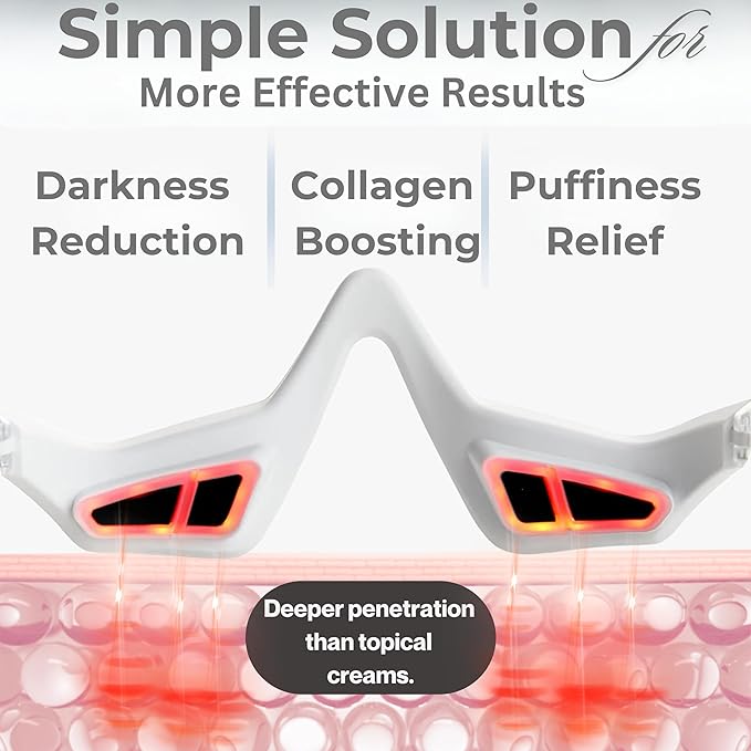 Skin Care Red Light Therapy Glasses Specifically for Dark Circles and Under Eye Bags-Intense Microcurrent Eye Masks for Dark Circles Puffiness-Anti Aging Brightening Glasses (Glasses Only (1-Piece))