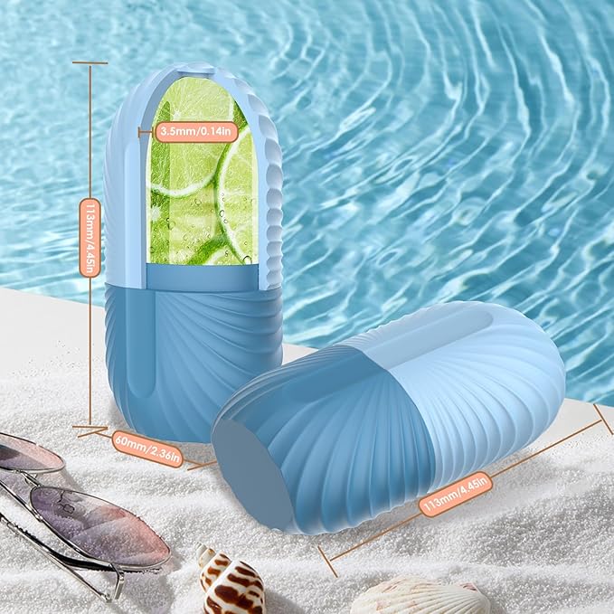 Ice Face Roller, Silicone Facial Ice Roller, Reusable Skin Care Massager Tools for Relieve Puffiness, Tighten Skin, Shrink Pores Shell Blue