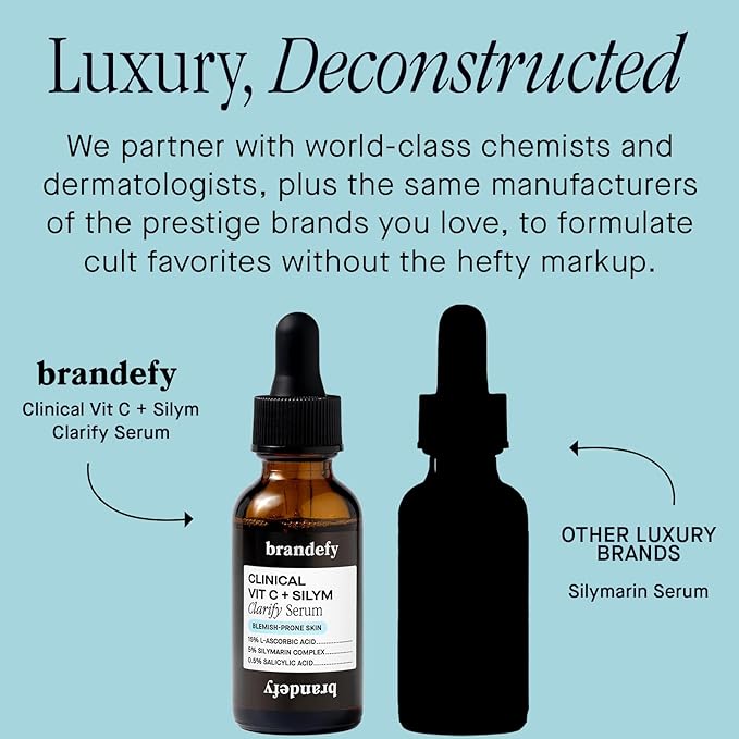 Brandefy Vitamin C + Silym Clarify Serum - Face Salicylic Acid Serum for Blemish-Prone Skin, Promotes Clear Complexion, Anti-Aging, Brightening, Made in The USA (1 oz)