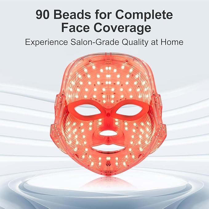 Red Blue Light Mask For Face, 7-1 Colors Red Light Face Mask, Facial Mask Skincare At Home, Cordless, Portable and Rechargeable, White
