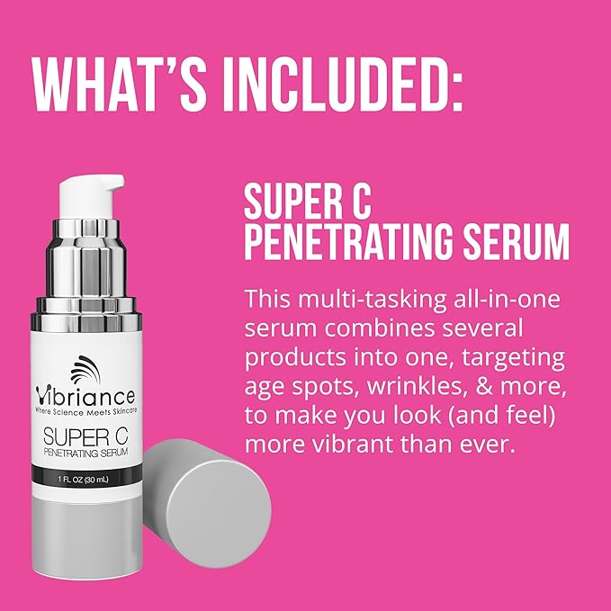 Vibriance Premium Skincare Bundle | Super C All-in-One Serum, Face Cleanser, Moisturizing Cream, Sheer Zinc Sunscreen SPF 50, Age Defying Body Creme - Heal, Hydrate, Protect, Rejuvenate