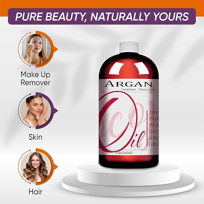 Dr Joe Lab Argan Nut Oil Deodorized 16 oz Pure Natural Moroccan Unrefined Unscented Cold Pressed Virgin - for Hair Skin Body Nail Beard - Marrakesh Oil - Packaging May Vary