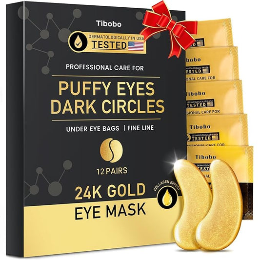 Under Eye Patches (12 Pairs) - 24K Gold Eye Masks Enriched with Abundant Collagen for Dark Circles, Puffy Eyes, Wrinkles - Gifts for Women Skin Care - Vegan & USA Tested