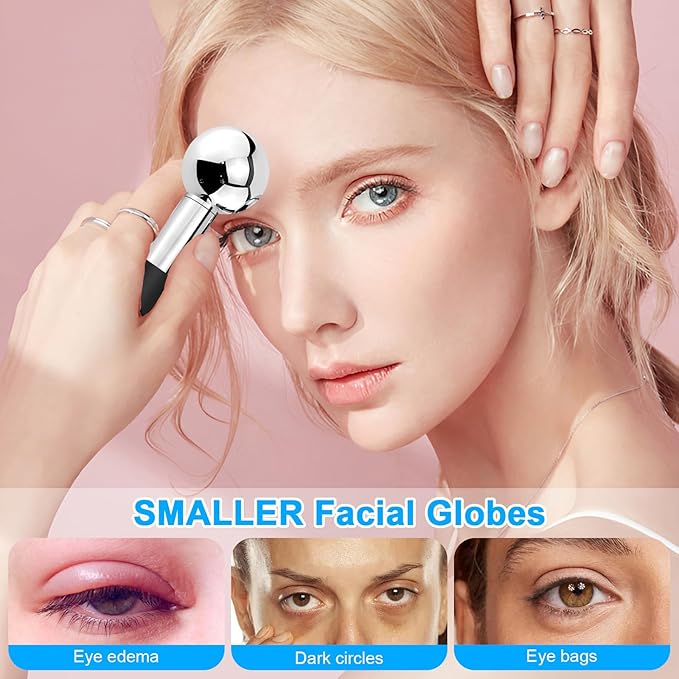 CGBE 360 Rotating Ice Globes For Face, Food-Grade Stainless Steel Facial Globes For Cryo Therapy, Smaller Ice Globes For Facials Reduce Wrinkles & Swelling - Black