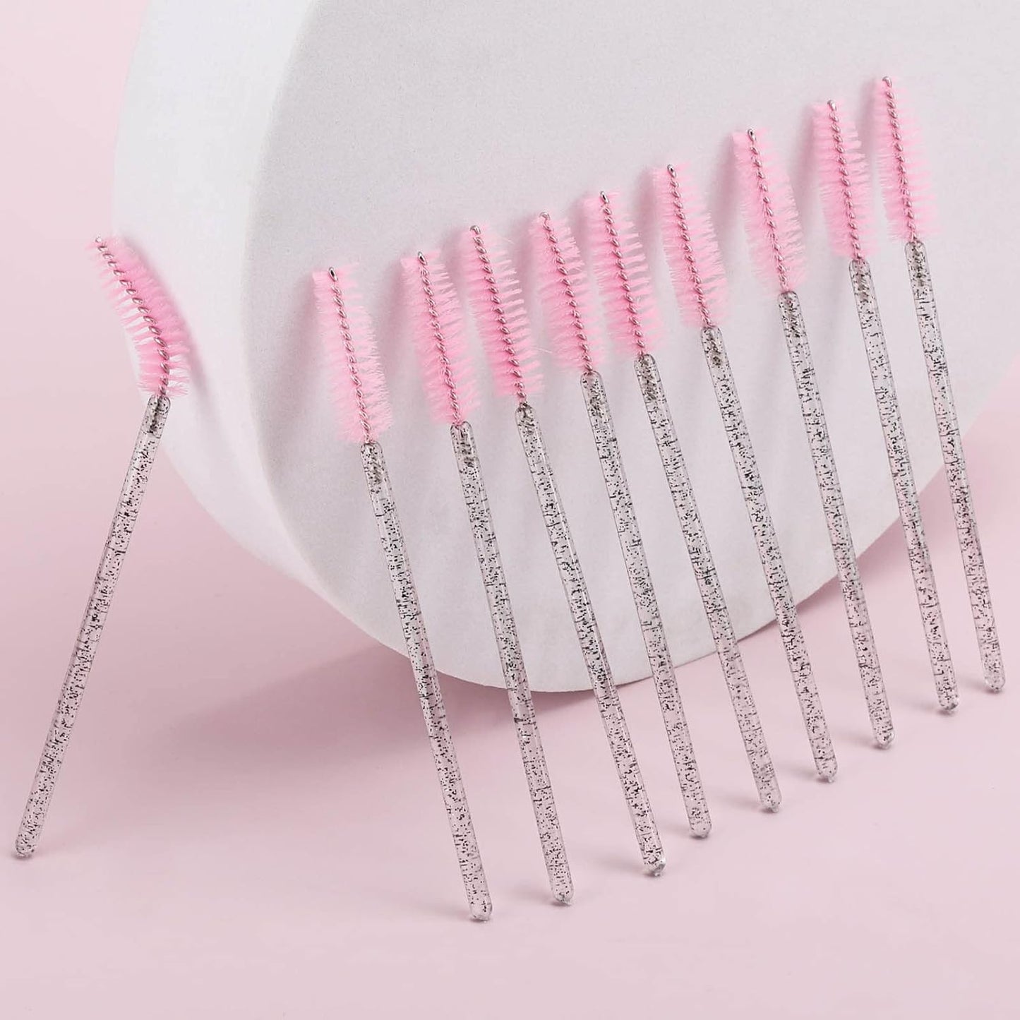 Tbestmax 300 Pcs Disposable Spoolies, Mascara Wand Eyelashes Brushes Applicator for Eyebrow Eye Lash Extension Black Stick Pink Head