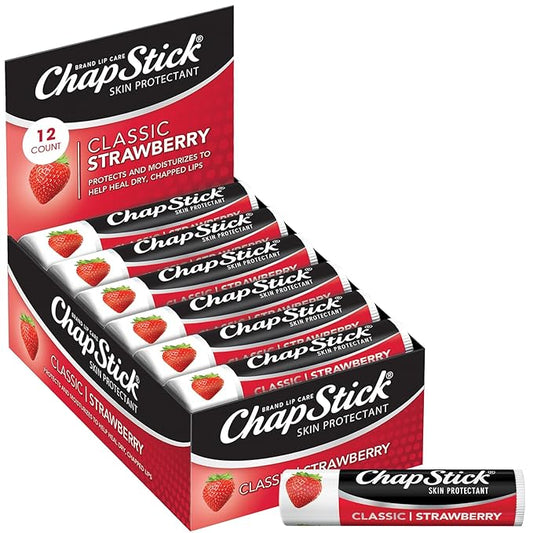 ChapStick Lip Care, Classic Strawberry 12-Count – Bulk Lip Balm, Fruity & Sweet, 0.15 Oz Ea