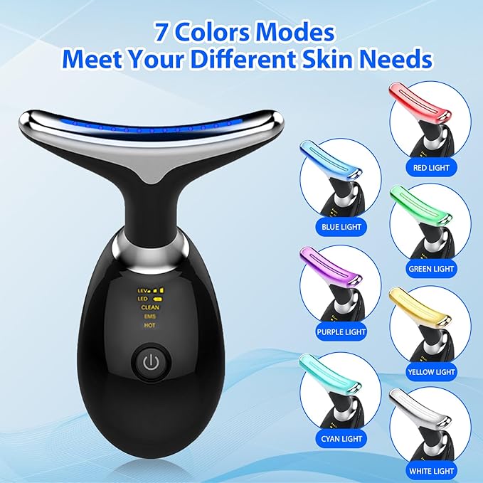 Facial Massager Face and Neck, Red Light Therapy for Face and Neck, Facial Skin Care Tool, 7 Color Led for Face Sculpting Tool at Home (Black)
