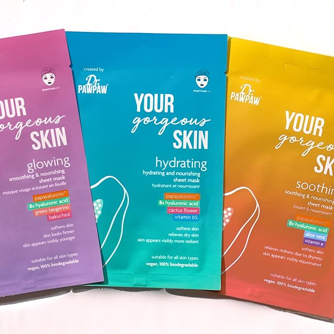 Dr. PawPaw Face Sheet Masks - Nourishing and Moisturizing Face Mask Sheet - Hydrating Sheet Face Masks with Cactus Flower and Vitamin B5-0.84 oz