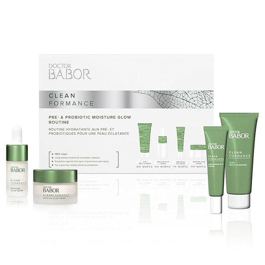 BABOR DOCTOR Cleanformance Pre & Probiotic Moisture Glow Routine Set, Moisture Glow Cream & Serum, Moisturizing Face Cream with Hyaluronic Acid & Vitamin E, Radiant Results Skincare Set