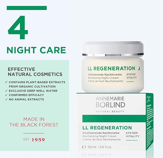 ANNEMARIE BÖRLIND - LL REGENERATION Revitalizing Night Cream - Natural Anti Aging Vitamin C, E and Retinoid Face Cream for Visibly Firmer and Wrinkle Free Skin - Step 4 of 5-1.69 Oz.