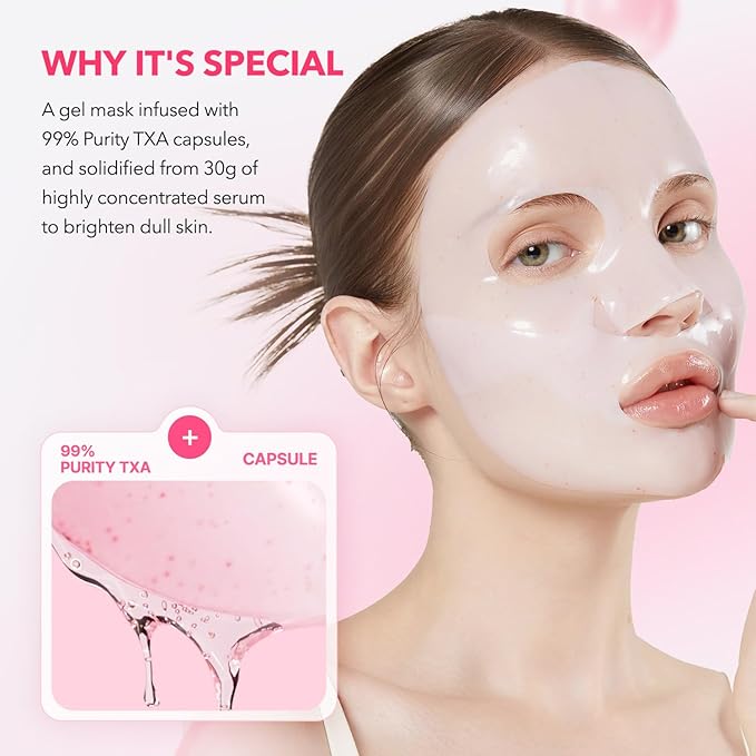 APRILSKIN TXA Pink Capsule Gel Mask | Overnight Face Mask for Glass Glow Skin I 99% High-Purity Tranexamic Acid 3 for uneven skin tone I Elasticity, Hydrating and Firming I Korean Skincare I 30g x 4ea