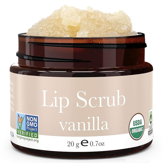 Lip Scrub Exfoliator Vanilla - USA Made Sugar Lip Scrubber with Natural & Organic Ingredients