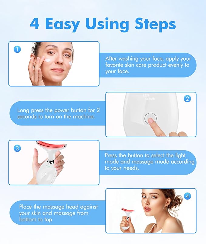 Red-Light-Therapy-for-Face-and-Neck, 7 Color Face Massager Tool for Wrinkles, Double Chin, Vibrating Facial Massager with Thermals for Skin Care, Glossy White