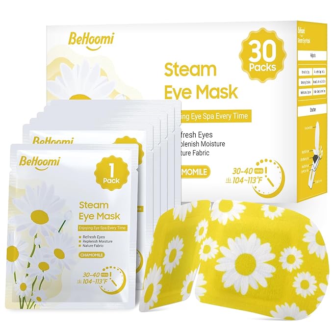 30Packs Steam Eye Mask, Heated Eye Mask Warm Compress for Eyes, Self Heating Warm Eye Masks Disposable Steam Mask for Home Sleep, Spa, Travel Essentials & Relaxation Gifts (Chamomile)