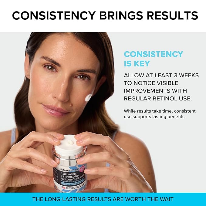 SimplyVital Collagen, Retinol & Hyaluronic Acid Cream - Anti-Aging Retinol Cream for Face, Neck & Décolleté - Made in USA - Daily Moisturizer Face Cream - 3,38 fl oz