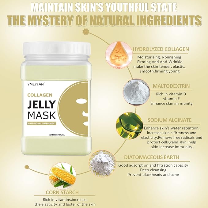 Jelly Mask for Facials Professional - Upgrade 24K Gold & Collagen Peel Off Face Masks Skincare for Hydrating Moisturize Firming Anti-Aging, Jelly Facial Mask for Spa Day(17.6oz/Jar)