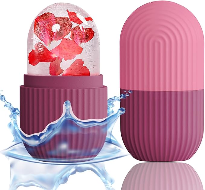 XHJRI Ice Face Roller Massager,Ice Cube Roller for Face, Eyes and Neck Naturally Conditioning and Skin Care,De-Puff Eye Bags,Reduce Migraine Pain,Reusable Massage Silicone Ice Mold (Rose)