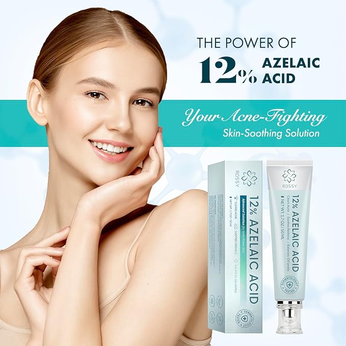 Rossy Azelaic Acid 12% Acne Cream: Advanced Redness Facial Cream - Prevents Acne Breakouts and Clears Pores for Daily Skincare - Anti-Blemish for Men and Women 50 ML