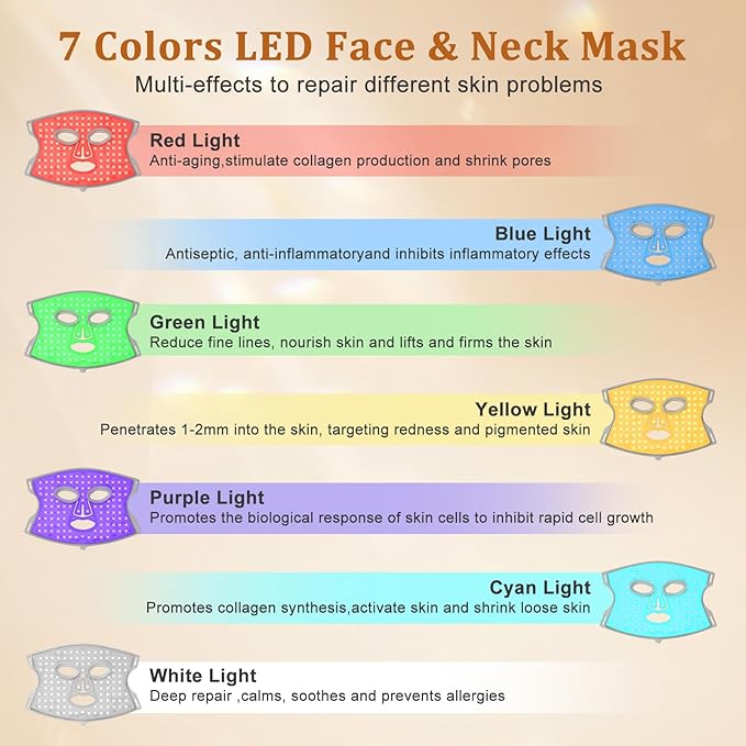 Hotodeal LED Face Mask Light Therapy,7 Colors Light Therapy for Skin Rejuvenation Anti-aging Beauty Red Light Therapy,Silicone Material LED Mask Foldable for Easy Carrying,Silicone Version