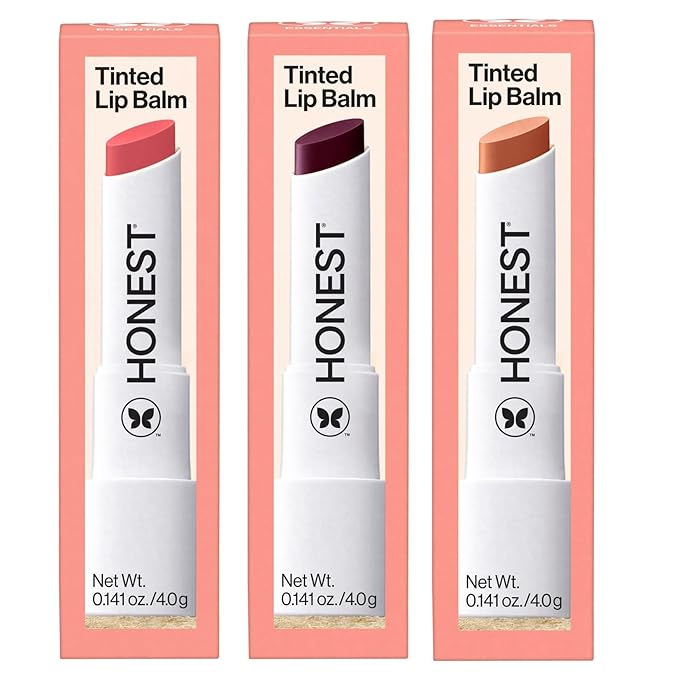 Honest Beauty Moisturizing Vegan Tinted Lip Balm 3-Pack | Antioxidant-rich Acai Extracts + Avocado Oil | Paraben Free + Cruelty Free