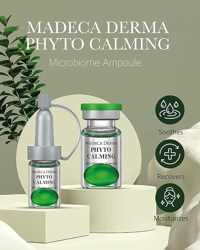 MADECA DERMA Phyto Calming Microbiome Ampoule – Calming with Soothing Botanicals, Hyaluronic Acid & Anti-Redness Complex, Korean Skincare for Redness Relief & Skin Repair (0.23 fl oz x 5 Bottles)