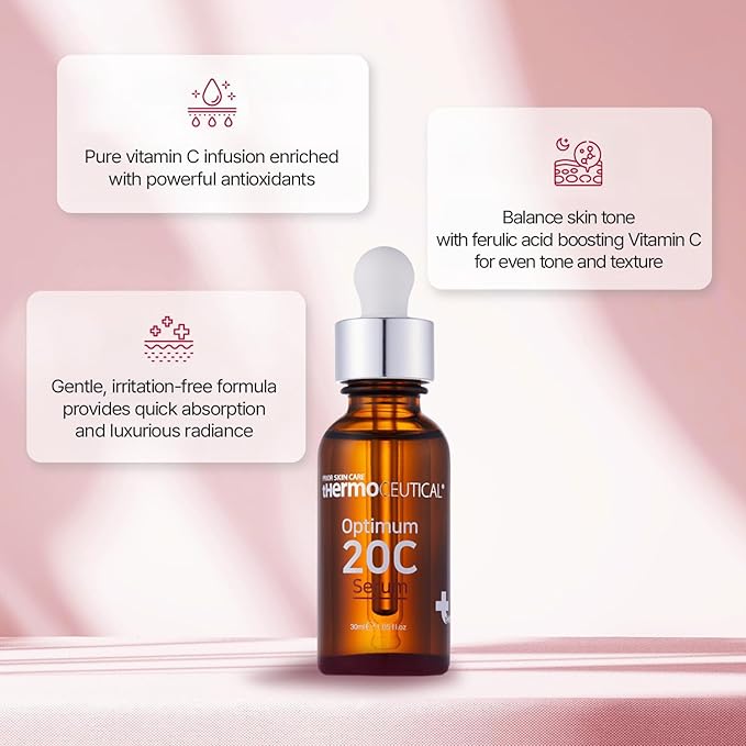 tHermoCEUTICAL Optimum 20C Serum - Pure Vitamin C Serum Enrichment, Radiance Boost, Even Skin Tone, Enhances Elasticity, Luminosity, Rapid Absorption, Irritation-Free, 1.05 fl. oz