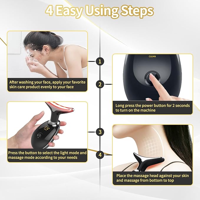 Portable Face Beauty Device, 7 Color Portable Face Massager Tool for Skin Care, Based on Triple Action LED, Thermal, and Vibration Technologies, at Home Skin Care Face Sculpting Tool(Glossy Black)