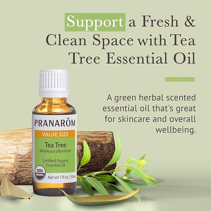 Pranarom USDA Certified Organic Tea Tree Essential Oil (30ml), 100% Pure Undiluted Therapeutic Grade from Zimbabwe for Aromatherapy, Diffuser, Healthy Skin & Hair, Massage, Relaxation